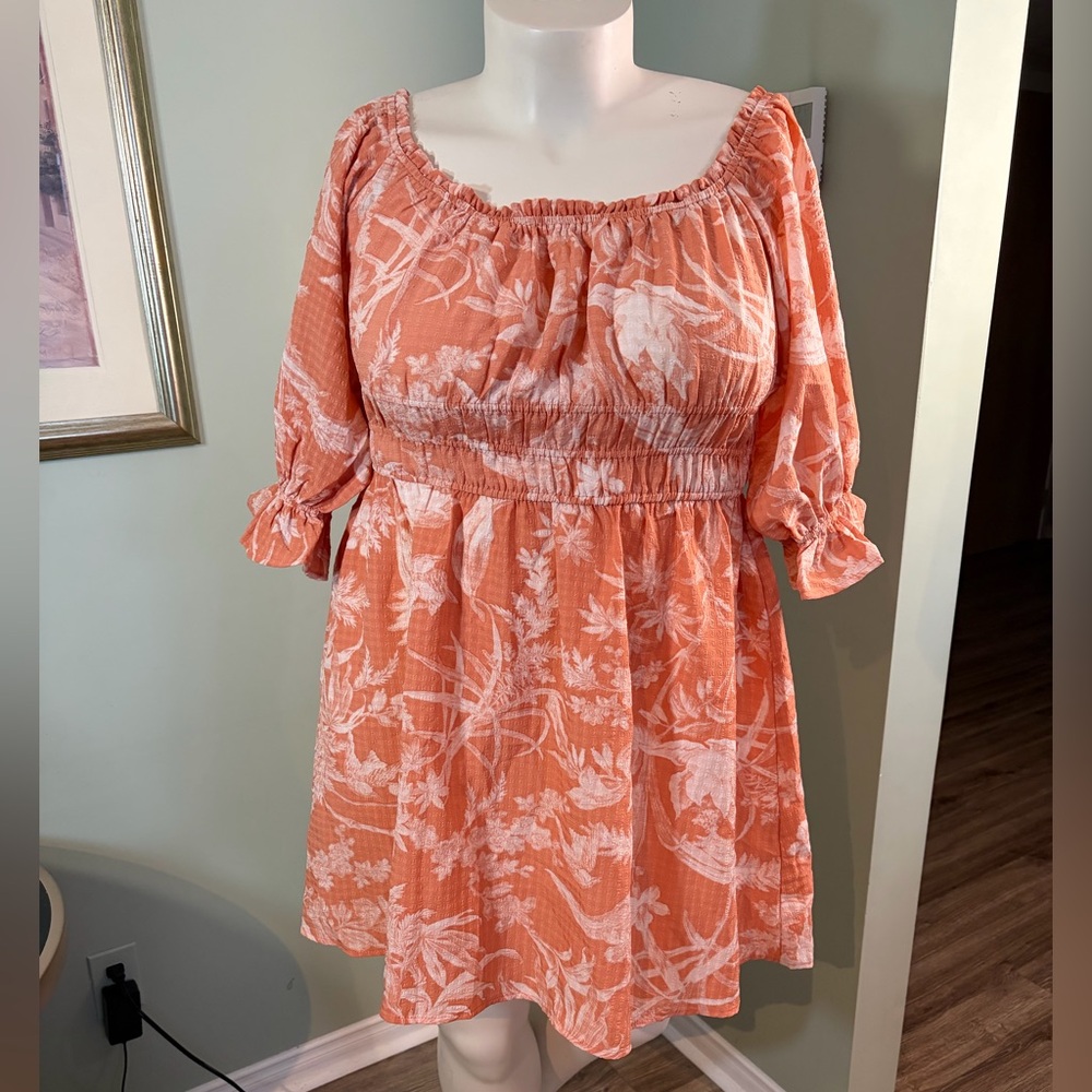 H&M Coral Peach Floral Off-Shoulder Dress